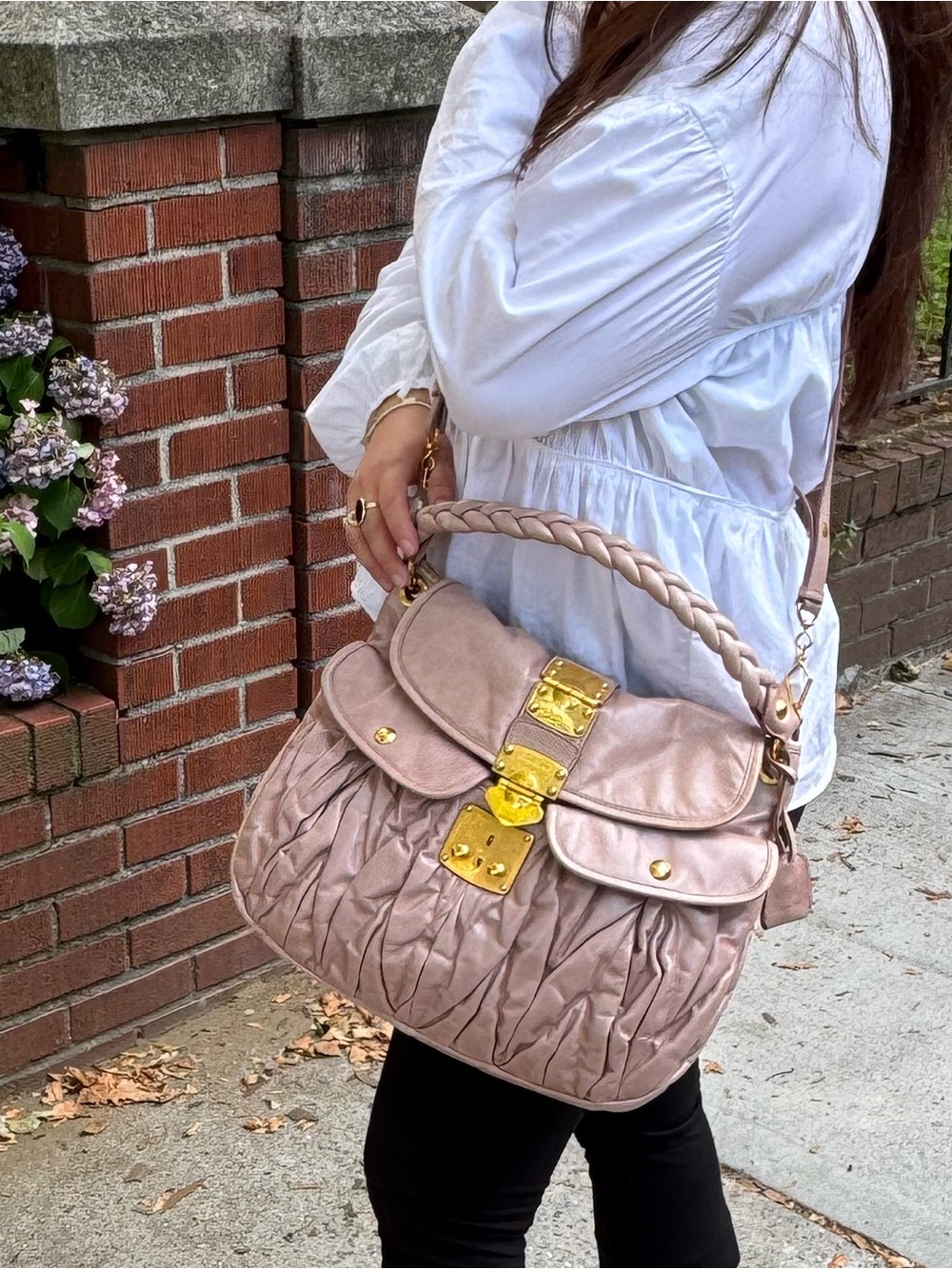 Miu Miu Neutral Pink Matelassé Coffer Hobo Bag w/ Strap - Picture 3 of 16